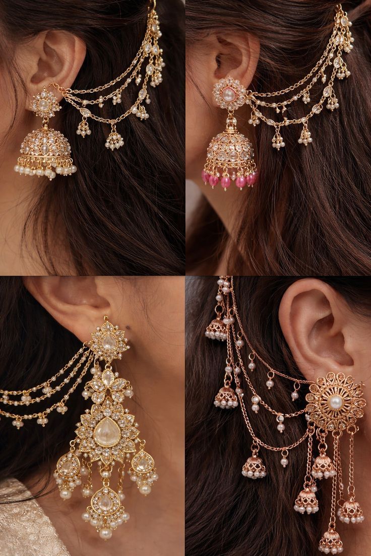 Shining Diva Fashion Latest Stylish Fancy Gold Plated Bahubali Traditional Jhumka Jhumki Ear Chain Earring for Women & Girls (9611er) 1