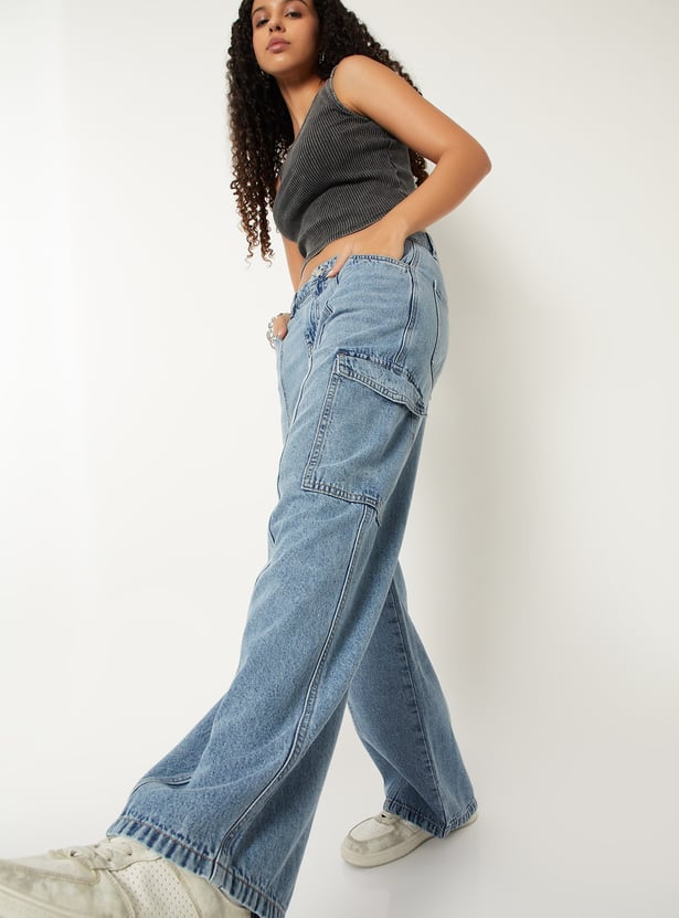 Women Washed Denim Cargos 1