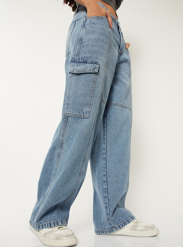 Women Washed Denim Cargos 2