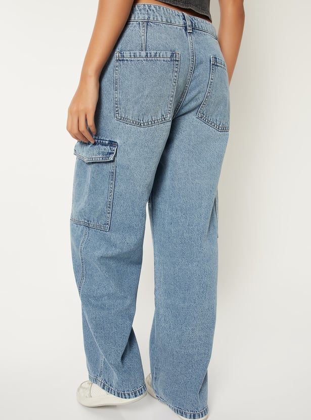 Women Washed Denim Cargos 3