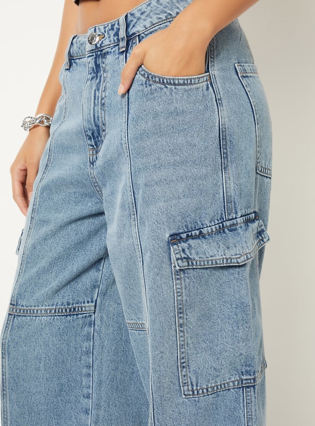 Women Washed Denim Cargos 4