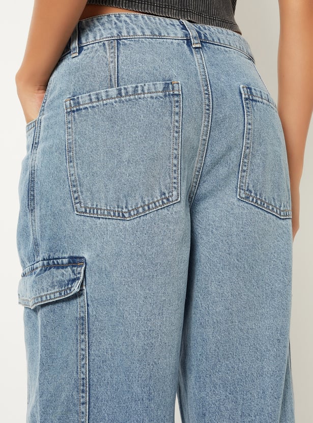 Women Washed Denim Cargos 5