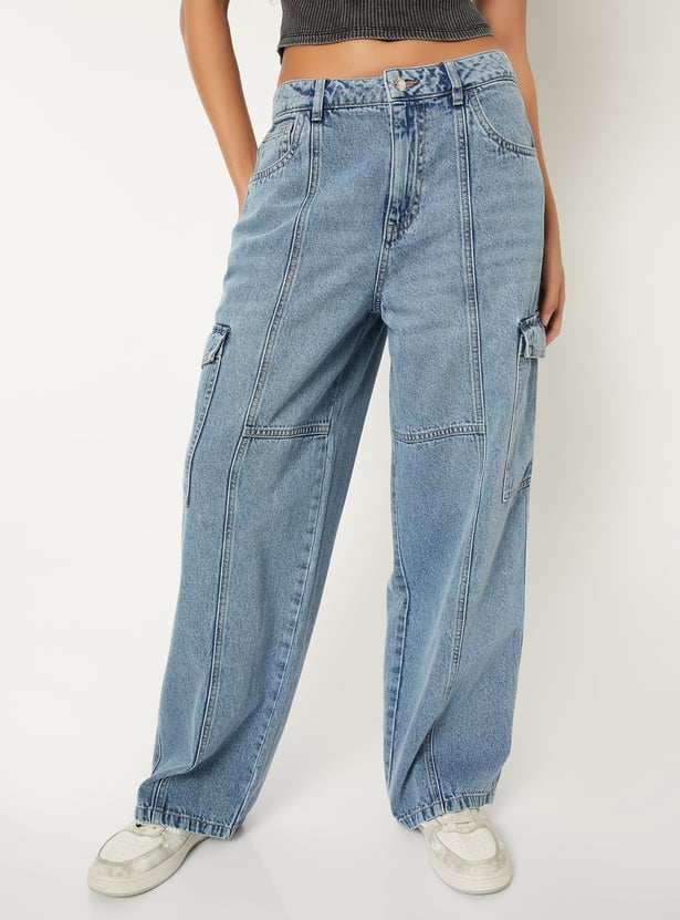 Women Washed Denim Cargos 6