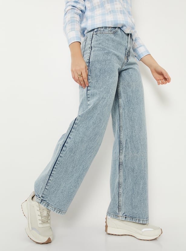 Women Acidwashed Wide Leg Jeans 1