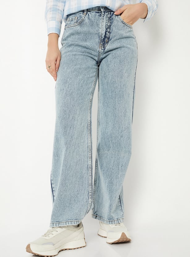 Women Acidwashed Wide Leg Jeans 2
