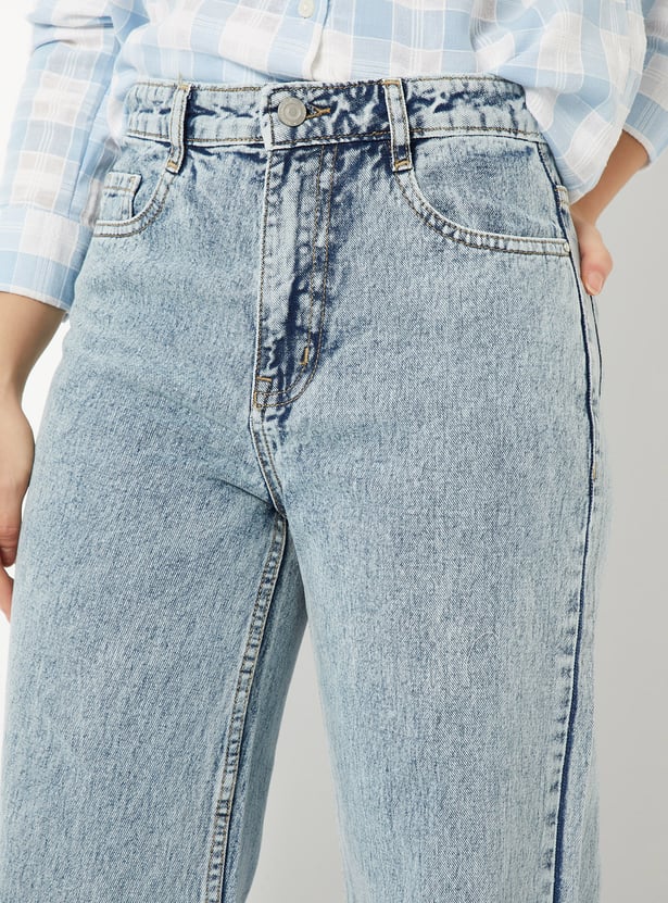 Women Acidwashed Wide Leg Jeans 3