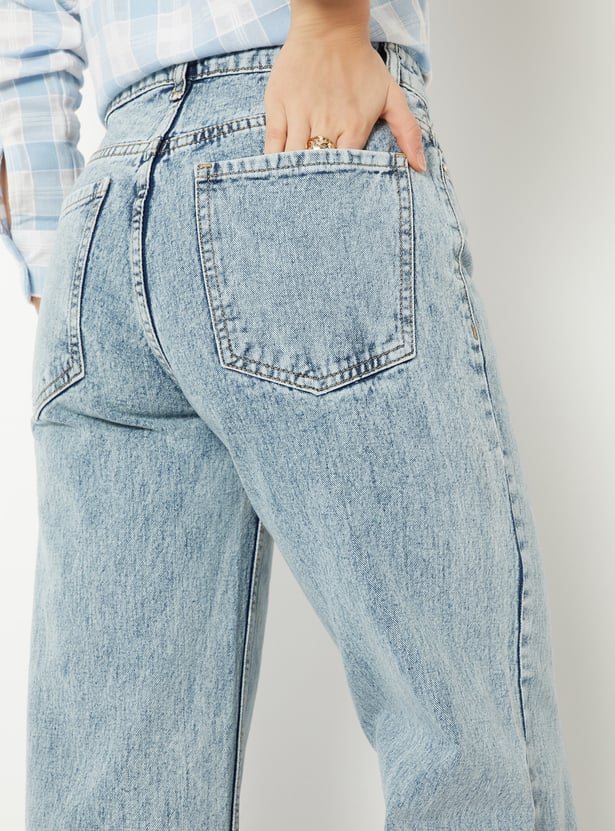 Women Acidwashed Wide Leg Jeans 4
