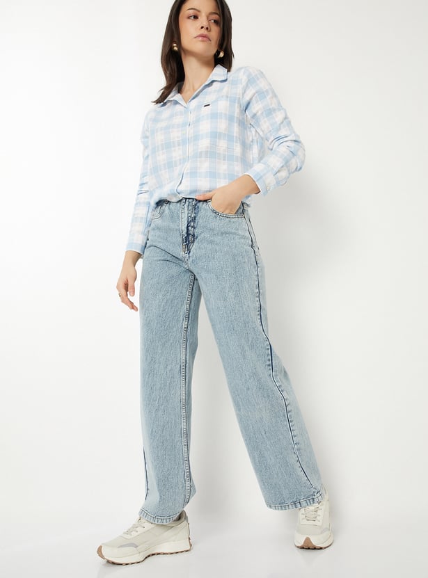 Women Acidwashed Wide Leg Jeans 6