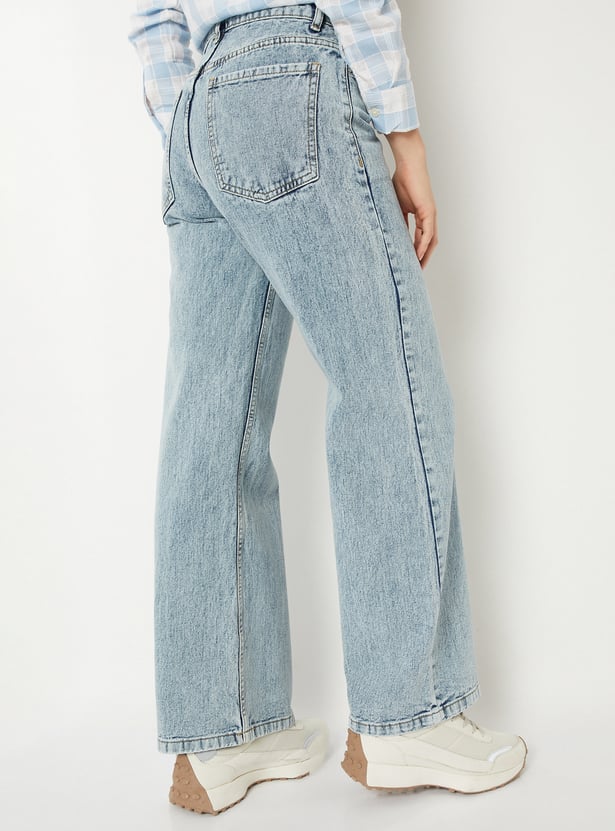 Women Acidwashed Wide Leg Jeans 5