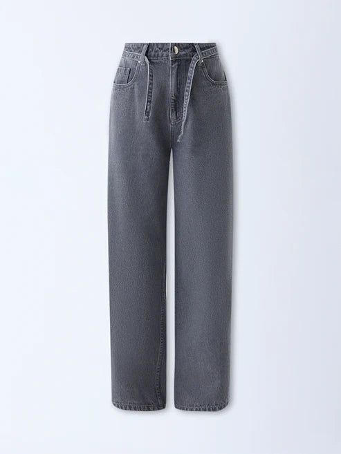 LOV Grey Wide-Leg High-Rise Jeans with Belt 5