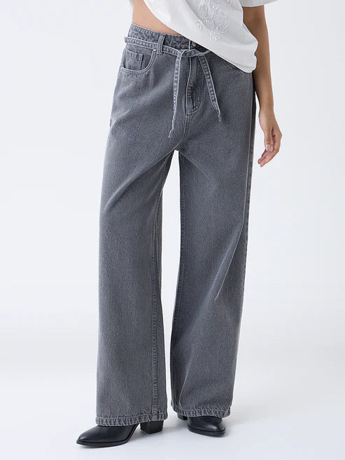 LOV Grey Wide-Leg High-Rise Jeans with Belt 2