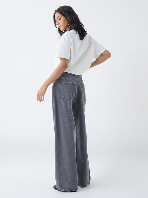 LOV Grey Wide-Leg High-Rise Jeans with Belt 4