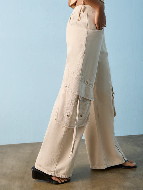 Nuon Light Beige High-Rise Cargo Jeans 2