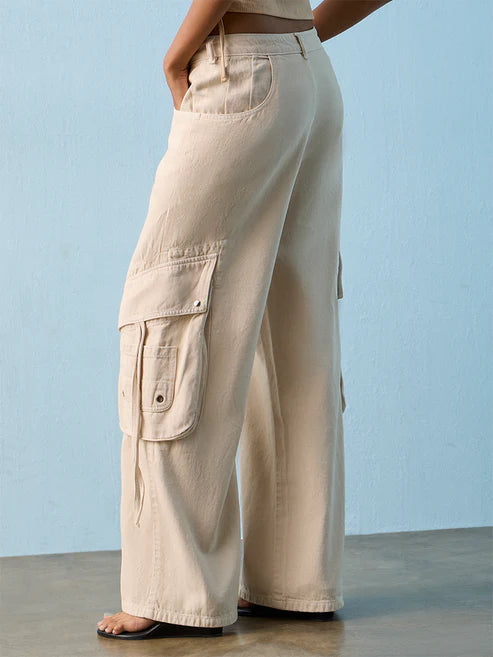 Nuon Light Beige High-Rise Cargo Jeans 4