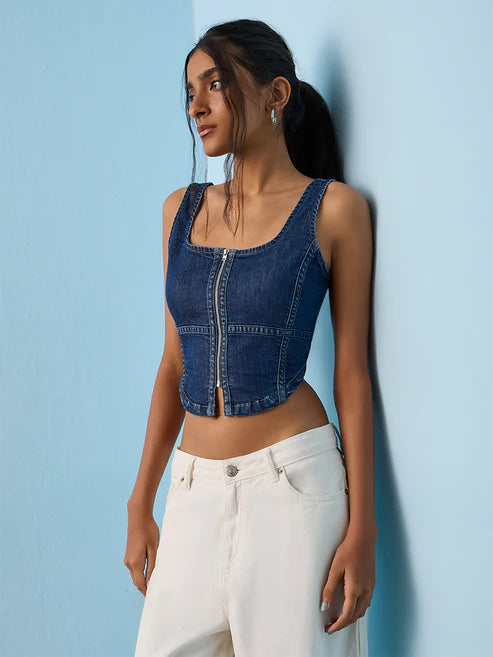 Nuon Dark Blue Denim Bustier Top 2