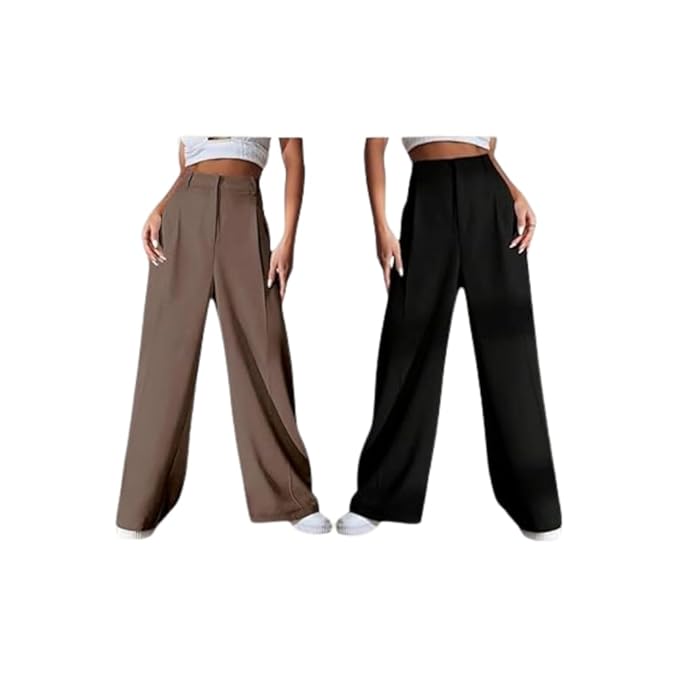 GRECIILOOKS Women High Rise High Waist Trousers Flared Korean Style Formal Pants| Elegant Workwear for Office, College & Events (Available in Plus Size) 1