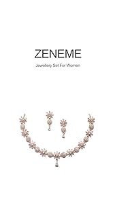 Zeneme Rose gold-plated white American diamond floral necklace set with matching earrings 3