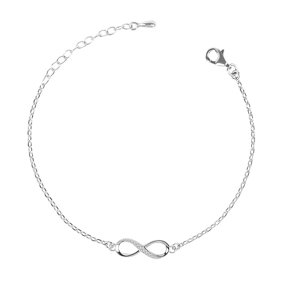 Clara 925 Sterling Silver Infinity Bracelet, Adjustable, Rhodium Plated, Swiss Zirconia Gift for Women and Girls 1