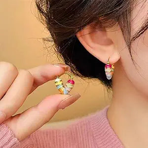 El Regalo's Cute &amp; Tiny Enamel Rainbow Heart Hoop Earrings 4