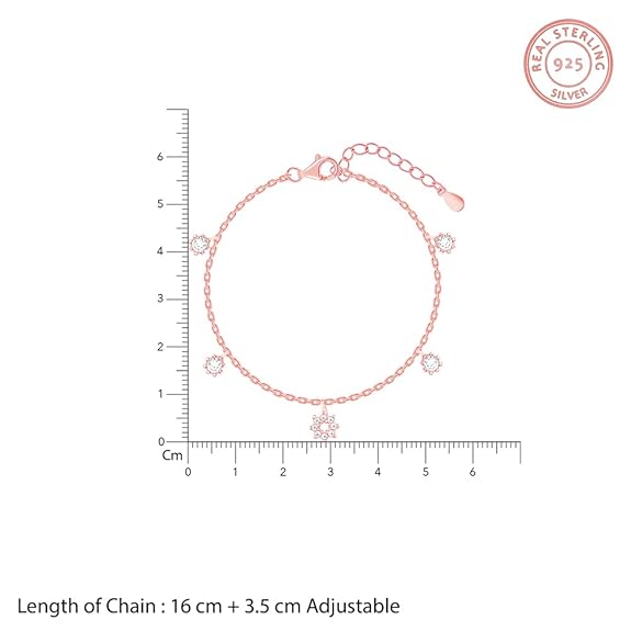 GIVA 925 Silver Anushka Sharma Rose Gold Flower Charm Bracelet, Adjustable | Gifts for Women and Girls | With Certificate of Authenticity and 925 Stamp | 3