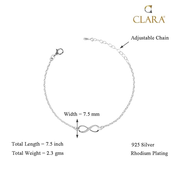 Clara 925 Sterling Silver Infinity Bracelet, Adjustable, Rhodium Plated, Swiss Zirconia Gift for Women and Girls 4