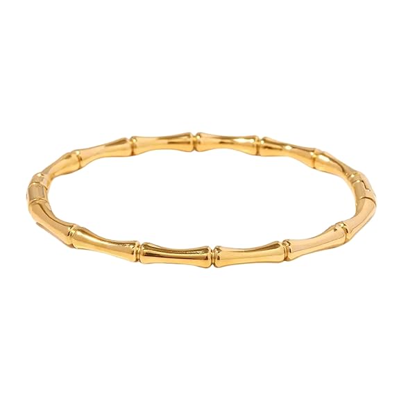 SALVE Openable Bamboo Stainless Steel Bracelet for Women Stylish | Bangle Bracelet Kada, Aesthetic Accessories for Girls Bracelet | Minimal Jewellery for Women Chic Golden Bracelet 1