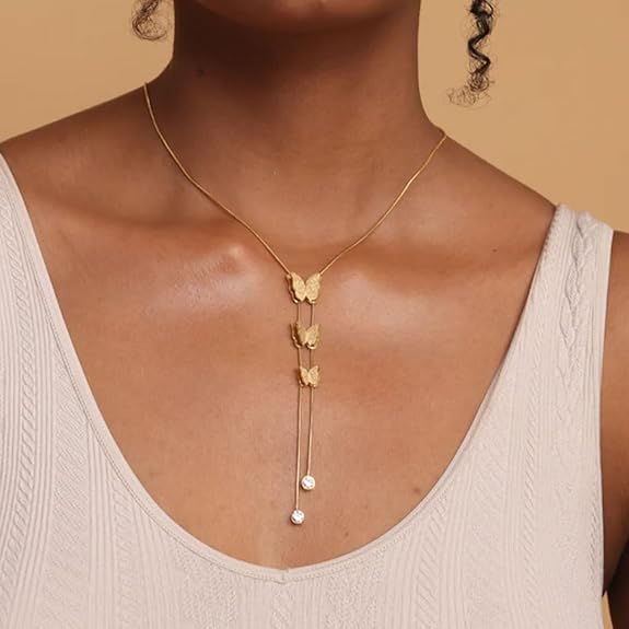 PALMONAS 18k Gold Plated Butterfly Long Chain Necklace for Women - Jewellery Gift for Girls & Women | Waterproof & Anti-Tarnish Necklace, Stylish & Trendy Necklaces for Ladies 4