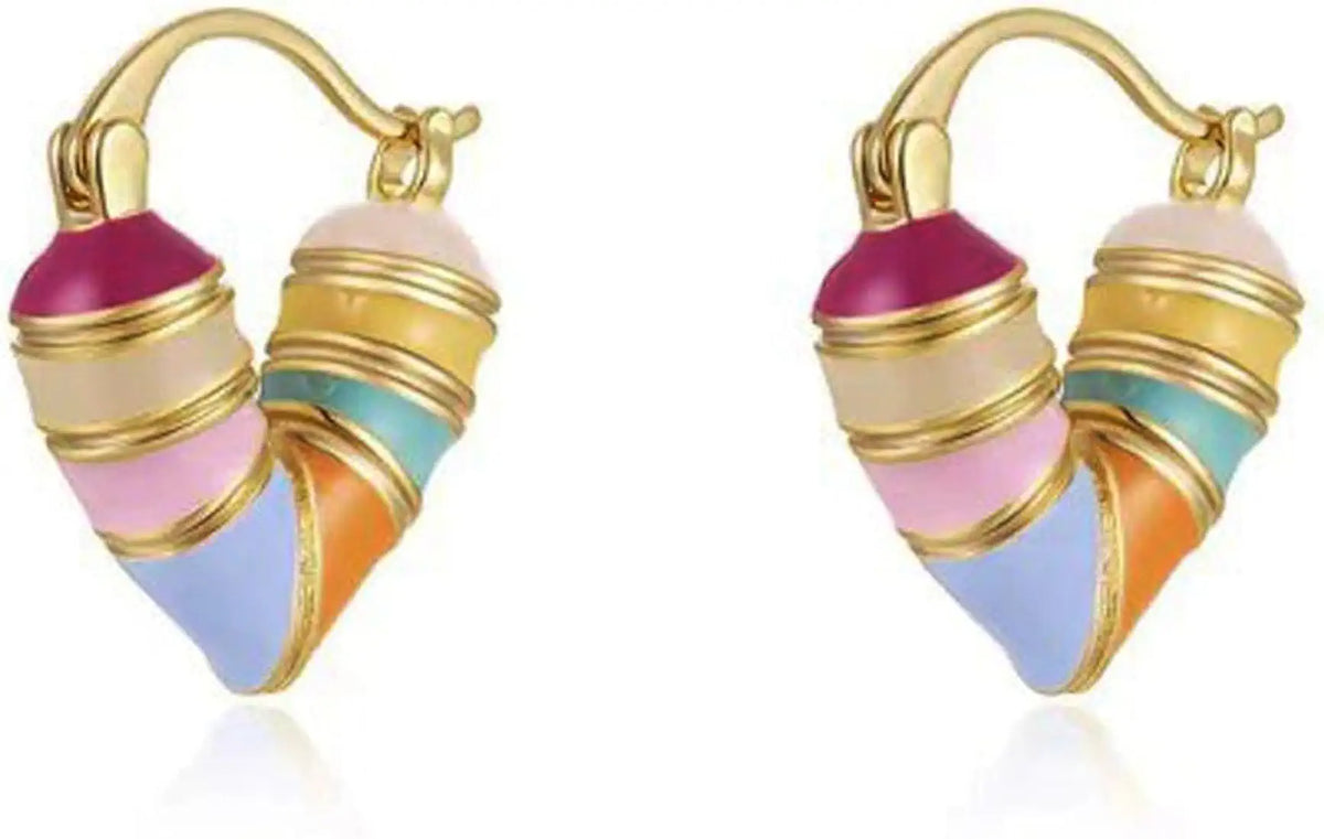El Regalo's Cute &amp; Tiny Enamel Rainbow Heart Hoop Earrings 1