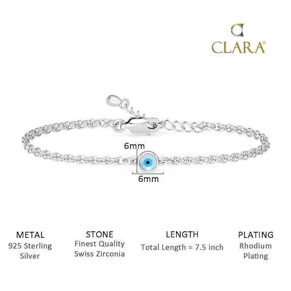 Clara 925 Pure Silver Evil Eye Chain Bracelet, Adjustable, Anti Tarnish Gift for Women and Girls 4