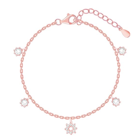 GIVA 925 Silver Anushka Sharma Rose Gold Flower Charm Bracelet, Adjustable | Gifts for Women and Girls | With Certificate of Authenticity and 925 Stamp | 1