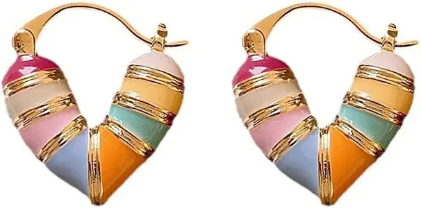 El Regalo's Cute &amp; Tiny Enamel Rainbow Heart Hoop Earrings 3