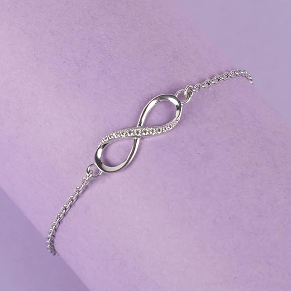 Clara 925 Sterling Silver Infinity Bracelet, Adjustable, Rhodium Plated, Swiss Zirconia Gift for Women and Girls 2