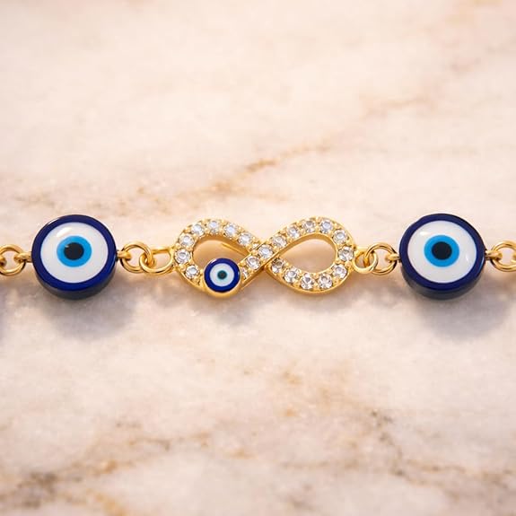 CraftVatika Evil Eye Blue Bracelet for Women Daily Use, Infinity Shape Cubic Zirconia Diamond Bracelet for Women Jewelry for Gift, Adjustable Charm Bracelet Aesthetic Accessories Jewellery friendship 3