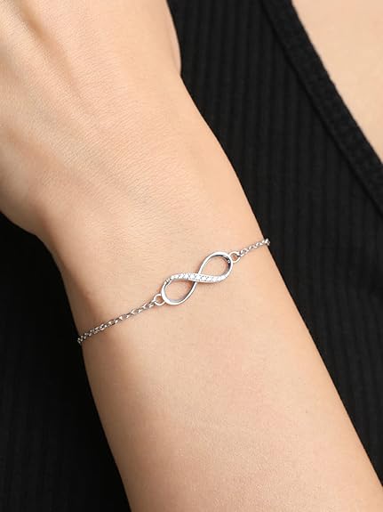 Clara 925 Sterling Silver Infinity Bracelet, Adjustable, Rhodium Plated, Swiss Zirconia Gift for Women and Girls 5