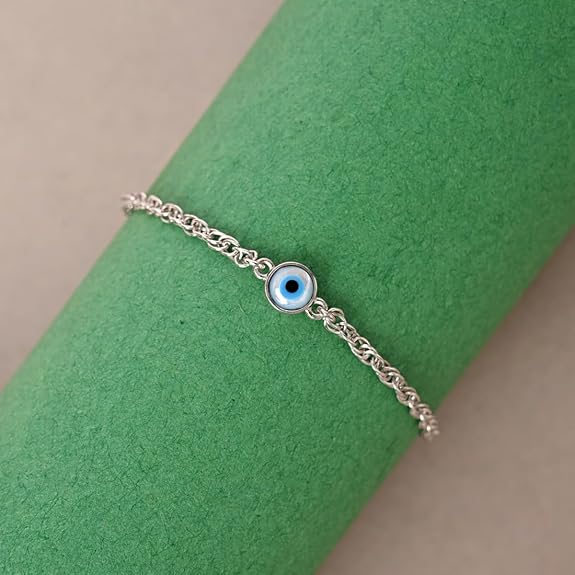 Clara 925 Pure Silver Evil Eye Chain Bracelet, Adjustable, Anti Tarnish Gift for Women and Girls 3