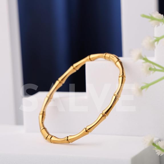 SALVE Openable Bamboo Stainless Steel Bracelet for Women Stylish | Bangle Bracelet Kada, Aesthetic Accessories for Girls Bracelet | Minimal Jewellery for Women Chic Golden Bracelet 2