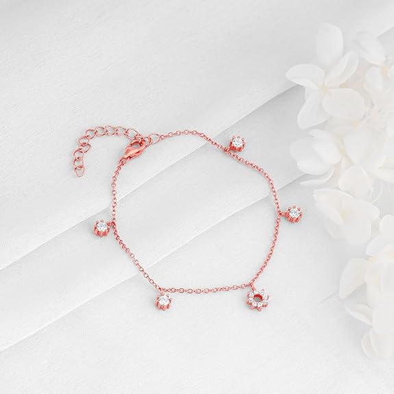 GIVA 925 Silver Anushka Sharma Rose Gold Flower Charm Bracelet, Adjustable | Gifts for Women and Girls | With Certificate of Authenticity and 925 Stamp | 2