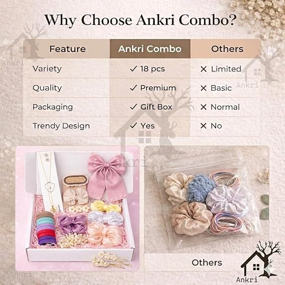 Hair Accessories Set & Jewelry Gift Set for Women & Girls | Satin Scrunchies, Pendant Chain with Earrings, Hair Rubber Bands, Hair Pins & Cute Hair Bow | Cute Aesthetic Gift Hamper with Box for Birthday & Valentine | Random Colors & Designs 3