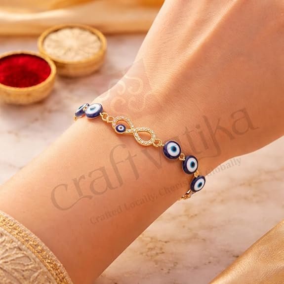 CraftVatika Evil Eye Blue Bracelet for Women Daily Use, Infinity Shape Cubic Zirconia Diamond Bracelet for Women Jewelry for Gift, Adjustable Charm Bracelet Aesthetic Accessories Jewellery friendship 2