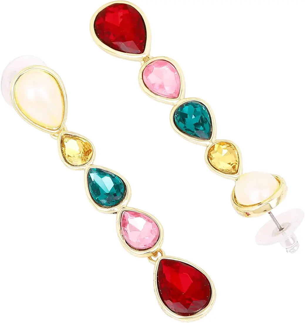 Estele 24 Kt Multicolour Gemstone Crystal Drop Earrings 2