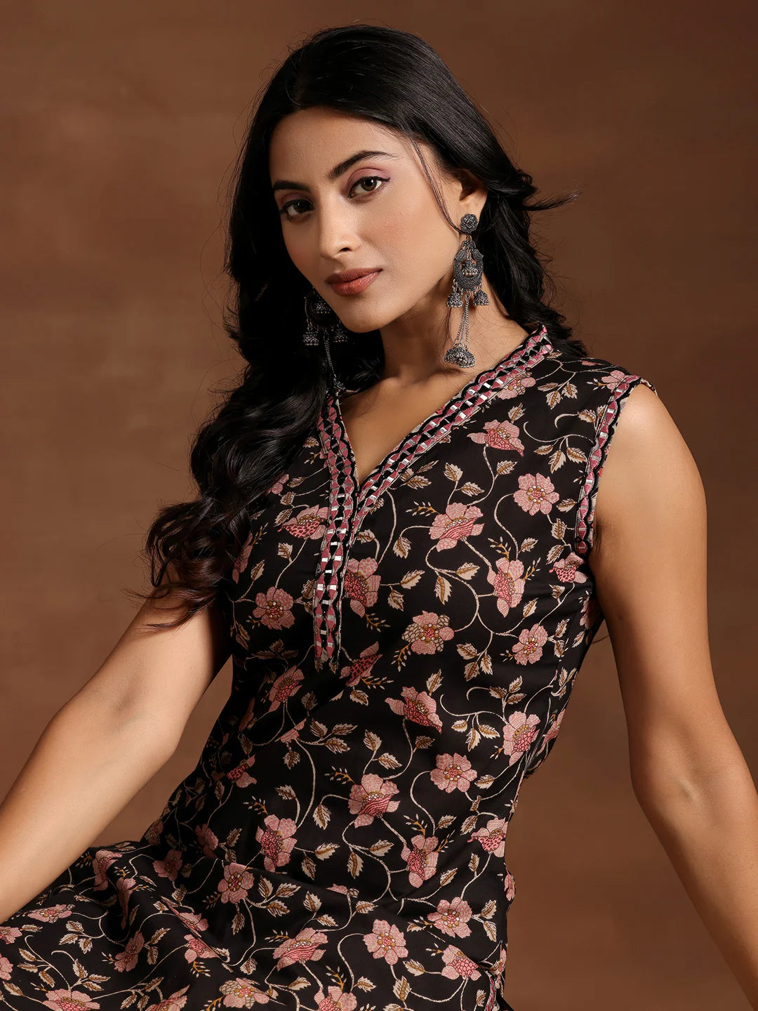 Black Printed Cotton Straight Kurta Set 4