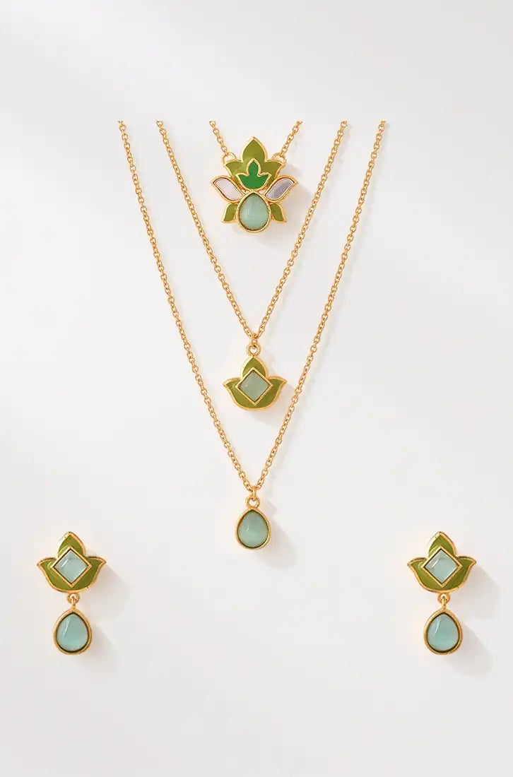 Enchanting Green Layered Necklace Set 1