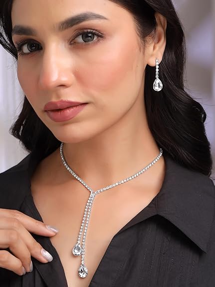 Yellow Chimes Jewellery Set for Women Fashion Crystal Zircon Necklace Set with Earrings for Women and Girls 2