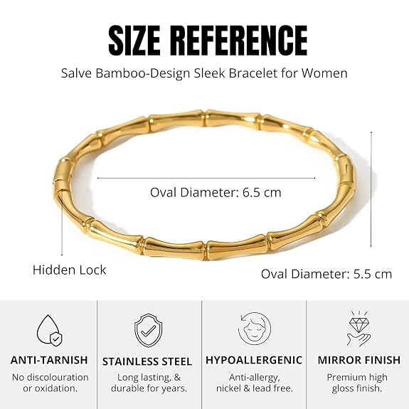 SALVE Openable Bamboo Stainless Steel Bracelet for Women Stylish | Bangle Bracelet Kada, Aesthetic Accessories for Girls Bracelet | Minimal Jewellery for Women Chic Golden Bracelet 4