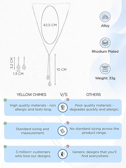 Yellow Chimes Jewellery Set for Women Fashion Crystal Zircon Necklace Set with Earrings for Women and Girls 4