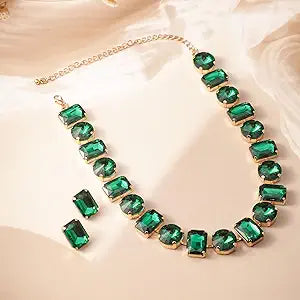 18K gold-plated necklace set with emerald crystals 2