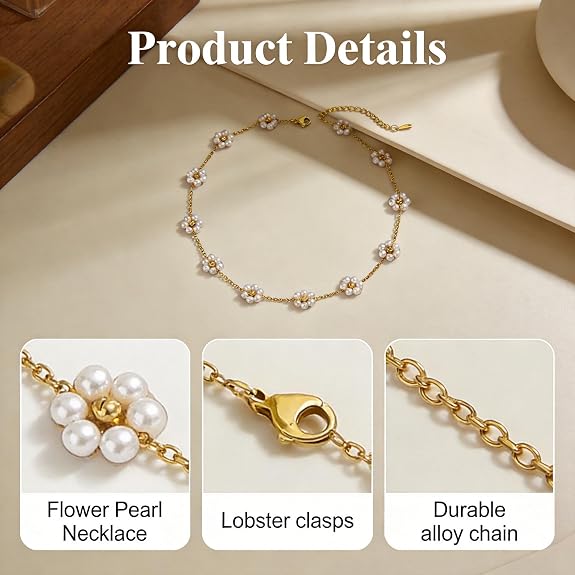 SANNIDHI® Pearl Necklace for Women Girls Flower Pendant Necklace with Gift Box Gold Plated Stainless Steel Chain Necklace Jewellery Valentine Birthday Gifts for Women, Girls, Sister, Girlfriend 3
