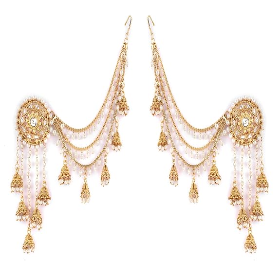 Shining Diva Fashion Latest Stylish Fancy Gold Plated Bahubali Traditional Jhumka Jhumki Ear Chain Earring for Women & Girls (9611er) 2