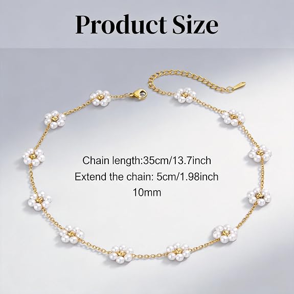 SANNIDHI® Pearl Necklace for Women Girls Flower Pendant Necklace with Gift Box Gold Plated Stainless Steel Chain Necklace Jewellery Valentine Birthday Gifts for Women, Girls, Sister, Girlfriend 2