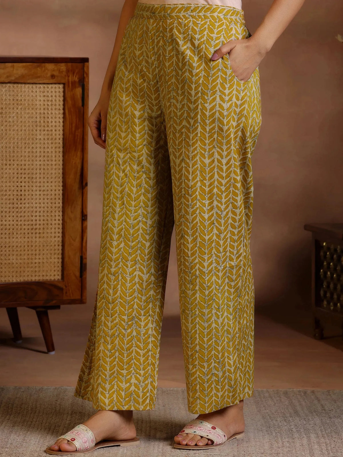Mustard Printed Cotton Straight Kurta Set 3